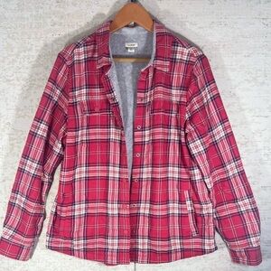 L.L. Bean Shacket Red/White Plaid Fleece Lined Shirt Jacket Size Medium